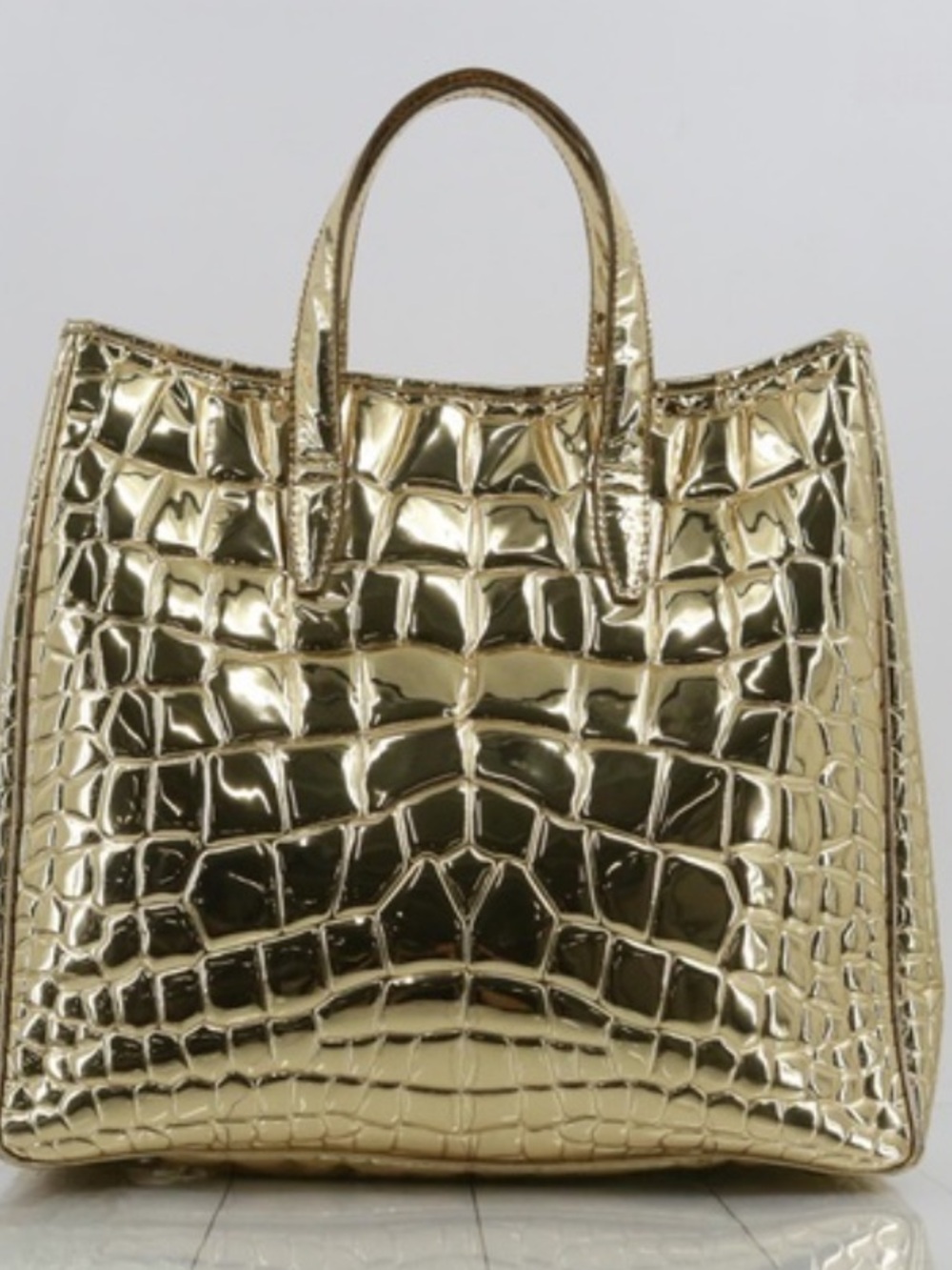 Vintage YSL Croc Embossed Gold Patent Leather Tote